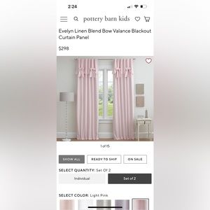 Pottery Barn Kids Evelyn Bow Valance Blackout Curtains 44x96